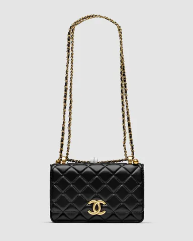 Chanel Calfskin Quilted Perfect Fit Wallet On Chain Black/Gold