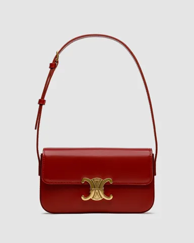 Celine Shoulder Bag Claude In Shiny Calfskin Burgundy