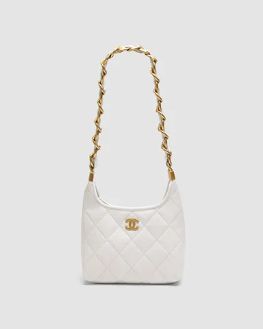 Chanel Small Hobo Bag Shiny Lambskin & Gold-Tone Metal, Cream