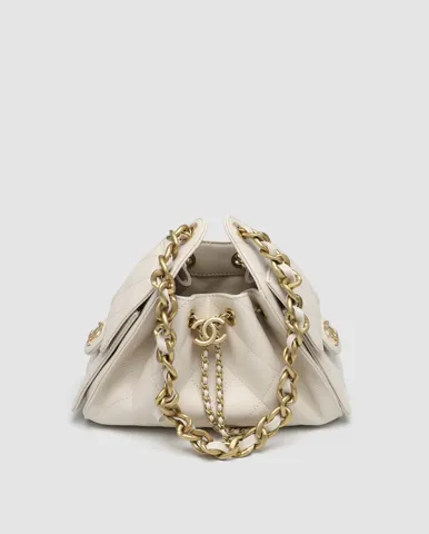 Chanel 25 Micro Handbag in Grained Calfskin White/Gold