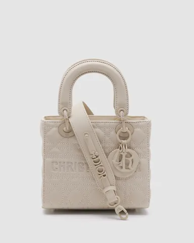 Christian Dior Latte Ultramatte Cannage Calfskin Mini Lady Dior Beige