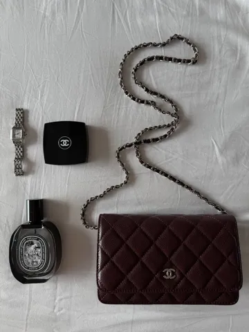 Chanel Caviar Quilted Wallet on Chain WOC Burgundy/Silver Коробка магніт