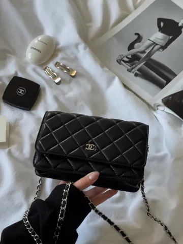 Chanel Classic Wallet on Chain Quilted Black/Silver Магнітна Коробка(Копія)